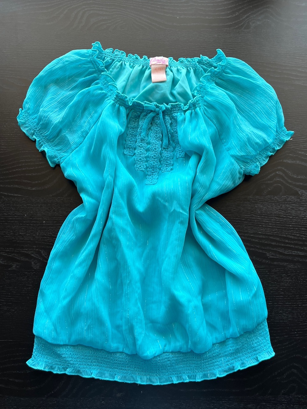 Candie's Turquoise Ruffled Peasant Top